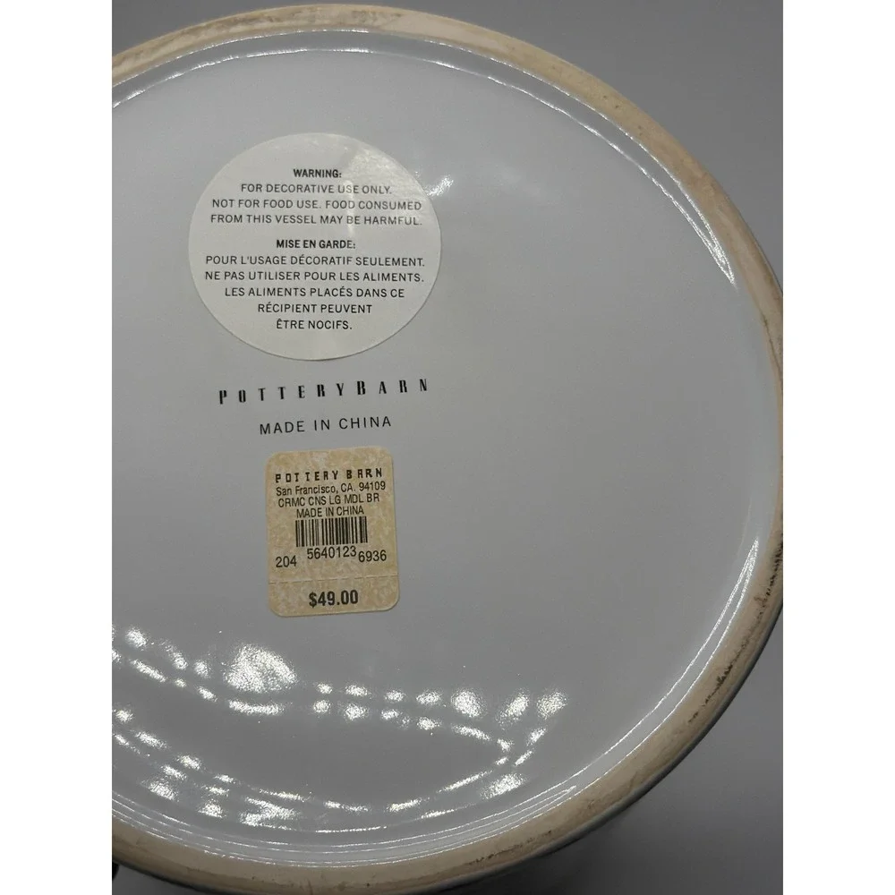 Pottery Barn Large Ceramic Decorative Canister Brown White Quatrefoil‎ 18 Inch